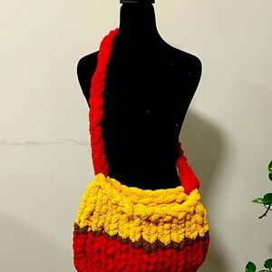 Handcrafted Red and Yellow Crochet Bag